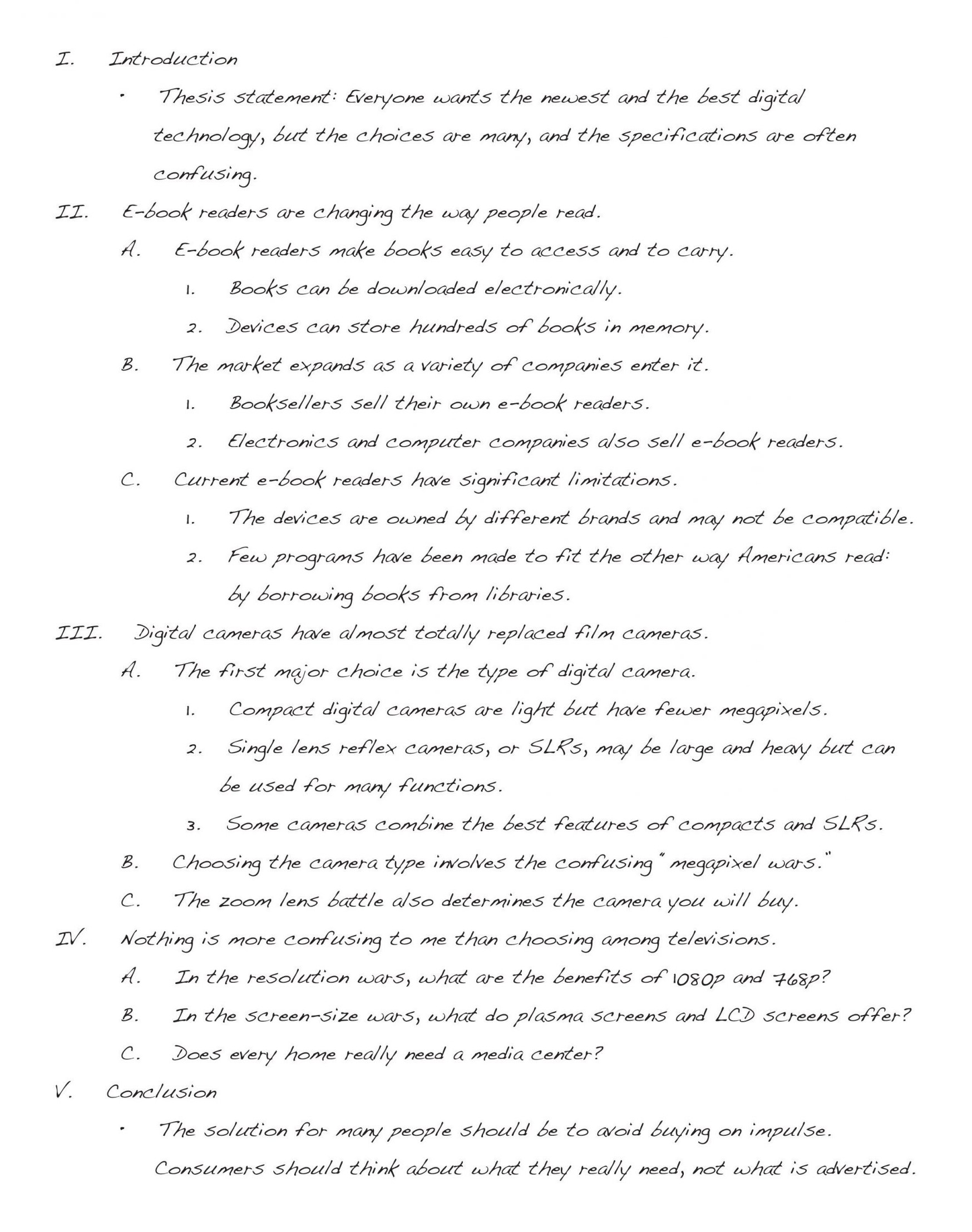 Mariah's outline for her essay